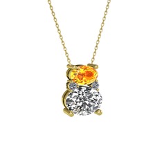 Sitrin, swarovski ve pırlanta 925 ayar altın kaplama gümüş kolye (0.036 karat, 40 cm gümüş rolo zincir)