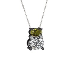 Thea Kolye - Peridot ve swarovski 925 ayar siyah rodyum kaplama gümüş kolye (40 cm gümüş rolo zincir) #19f9qe3
