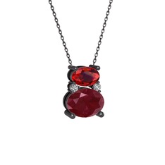 Thea Kolye - Garnet, kök yakut ve swarovski 925 ayar siyah rodyum kaplama gümüş kolye (40 cm gümüş rolo zincir) #19mo0io
