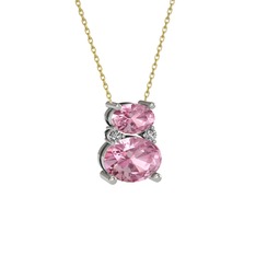 Thea Kolye - Pembe kuvars ve swarovski 14 ayar beyaz altın kolye (40 cm altın rolo zincir) #19norgr