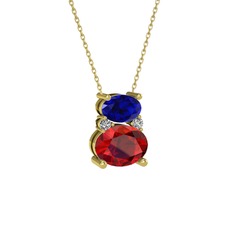 Thea Kolye - Lab safir, garnet ve swarovski 18 ayar altın kolye (40 cm altın rolo zincir) #19wfy0h