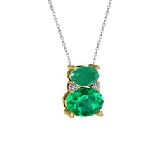 Thea Kolye - Kök zümrüt, yeşil kuvars ve swarovski 14 ayar altın kolye (40 cm gümüş rolo zincir) #1a0s67p