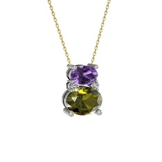 Thea Kolye - Ametist, peridot ve swarovski 14 ayar beyaz altın kolye (40 cm altın rolo zincir) #1a14f5d