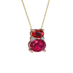 Garnet, rodolit garnet ve swarovski 925 ayar rose altın kaplama gümüş kolye (40 cm gümüş rolo zincir)