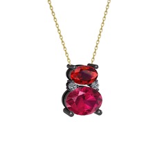 Thea Kolye - Garnet, rodolit garnet ve pırlanta 925 ayar siyah rodyum kaplama gümüş kolye (0.036 karat, 40 cm gümüş rolo zincir) #1abrb7s