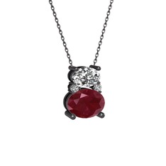 Thea Kolye - Beyaz zirkon, kök yakut ve swarovski 925 ayar siyah rodyum kaplama gümüş kolye (40 cm gümüş rolo zincir) #1aebnik