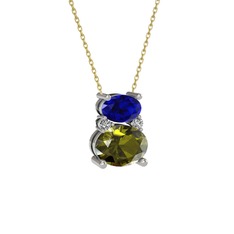 Thea Kolye - Lab safir, peridot ve swarovski 18 ayar beyaz altın kolye (40 cm altın rolo zincir) #1anvpc