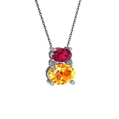 Thea Kolye - Rodolit garnet, sitrin ve pırlanta 925 ayar gümüş kolye (0.036 karat, 40 cm gümüş rolo zincir) #1axbouy