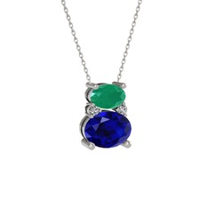Kök zümrüt, lab safir ve swarovski 925 ayar gümüş kolye (40 cm beyaz altın rolo zincir)