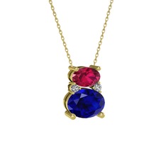 Thea Kolye - Rodolit garnet, lab safir ve swarovski 14 ayar altın kolye (40 cm altın rolo zincir) #1b9bscw