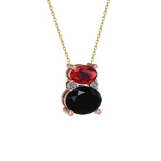 Thea Kolye - Garnet, siyah zirkon ve pırlanta 14 ayar rose altın kolye (0.036 karat, 40 cm altın rolo zincir) #1bcbf1a