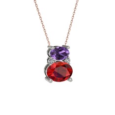 Thea Kolye - Ametist, garnet ve swarovski 925 ayar gümüş kolye (40 cm gümüş rolo zincir) #1bd05f9