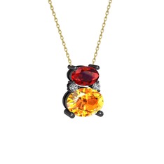 Thea Kolye - Garnet, sitrin ve swarovski 925 ayar siyah rodyum kaplama gümüş kolye (40 cm altın rolo zincir) #1bd5rif