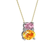 Thea Kolye - Pembe kuvars, sitrin ve swarovski 925 ayar gümüş kolye (40 cm altın rolo zincir) #1bqy8o6
