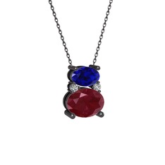 Thea Kolye - Lab safir, kök yakut ve swarovski 925 ayar siyah rodyum kaplama gümüş kolye (40 cm gümüş rolo zincir) #1c1kahe