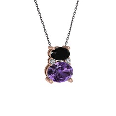 Thea Kolye - Siyah zirkon, ametist ve swarovski 14 ayar rose altın kolye (40 cm gümüş rolo zincir) #1c6nkg1