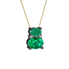 Thea Kolye - Kök zümrüt, yeşil kuvars ve swarovski 925 ayar siyah rodyum kaplama gümüş kolye (40 cm altın rolo zincir) #1c7pfkh