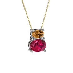 Thea Kolye - Dumanlı kuvars, rodolit garnet ve swarovski 14 ayar beyaz altın kolye (40 cm altın rolo zincir) #1cr8xpx