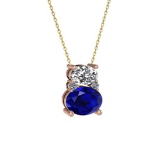 Swarovski, lab safir ve pırlanta 18 ayar rose altın kolye (0.036 karat, 40 cm gümüş rolo zincir)