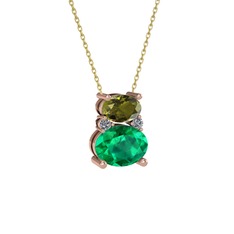 Peridot, yeşil kuvars ve pırlanta 8 ayar rose altın kolye (0.036 karat, 40 cm altın rolo zincir)