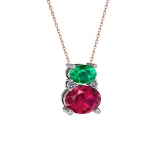 Thea Kolye - Yeşil kuvars, rodolit garnet ve pırlanta 18 ayar beyaz altın kolye (0.036 karat, 40 cm rose altın rolo zincir) #1d1gdb4