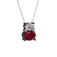 Thea Kolye - Beyaz zirkon, kök yakut ve swarovski 925 ayar siyah rodyum kaplama gümüş kolye (40 cm gümüş rolo zincir) #1d3p48v