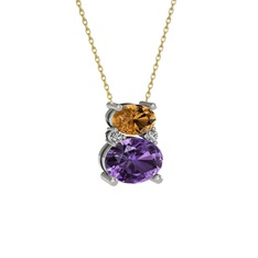Thea Kolye - Dumanlı kuvars, ametist ve swarovski 14 ayar beyaz altın kolye (40 cm altın rolo zincir) #1dc2cjz