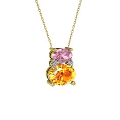 Thea Kolye - Pembe kuvars, sitrin ve swarovski 18 ayar altın kolye (40 cm altın rolo zincir) #1dcu4rb