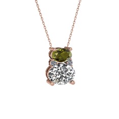 Thea Kolye - Peridot, swarovski ve pırlanta 14 ayar rose altın kolye (0.036 karat, 40 cm gümüş rolo zincir) #1dczmi2