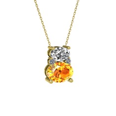 Swarovski, sitrin ve pırlanta 18 ayar altın kolye (0.036 karat, 40 cm altın rolo zincir)