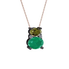 Thea Kolye - Peridot, kök zümrüt ve pırlanta 925 ayar siyah rodyum kaplama gümüş kolye (0.036 karat, 40 cm rose altın rolo zincir) #1dj1hjt