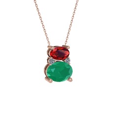 Thea Kolye - Garnet, kök zümrüt ve pırlanta 18 ayar rose altın kolye (0.036 karat, 40 cm rose altın rolo zincir) #1djty96