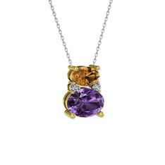 Thea Kolye - Dumanlı kuvars, ametist ve swarovski 14 ayar altın kolye (40 cm beyaz altın rolo zincir) #1e1ltyg