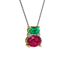 Yeşil kuvars, rodolit garnet ve swarovski 18 ayar altın kolye (40 cm gümüş rolo zincir)