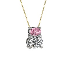 Pembe kuvars ve swarovski 8 ayar beyaz altın kolye (40 cm altın rolo zincir)