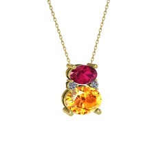 Thea Kolye - Rodolit garnet, sitrin ve pırlanta 18 ayar altın kolye (0.036 karat, 40 cm altın rolo zincir) #1e77wfm