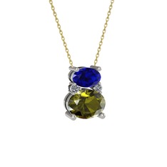 Thea Kolye - Lab safir, peridot ve pırlanta 14 ayar beyaz altın kolye (0.036 karat, 40 cm altın rolo zincir) #1ej7kkh