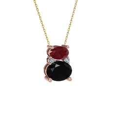 Thea Kolye - Kök yakut, siyah zirkon ve swarovski 18 ayar rose altın kolye (40 cm gümüş rolo zincir) #1elp3cy