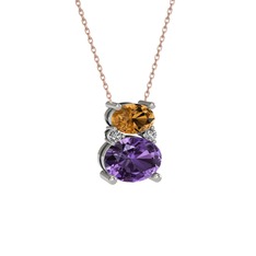 Thea Kolye - Dumanlı kuvars, ametist ve swarovski 8 ayar beyaz altın kolye (40 cm gümüş rolo zincir) #1em1b2z
