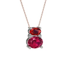 Thea Kolye - Garnet, rodolit garnet ve swarovski 8 ayar beyaz altın kolye (40 cm rose altın rolo zincir) #1ephdup