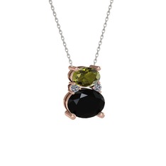 Thea Kolye - Peridot, siyah zirkon ve pırlanta 925 ayar rose altın kaplama gümüş kolye (0.036 karat, 40 cm beyaz altın rolo zincir) #1epl1sn
