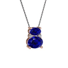 Thea Kolye - Lab safir ve swarovski 8 ayar rose altın kolye (40 cm gümüş rolo zincir) #1eq754k