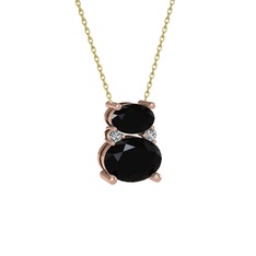 Thea Kolye - Siyah zirkon ve swarovski 925 ayar rose altın kaplama gümüş kolye (40 cm altın rolo zincir) #1ern0w5