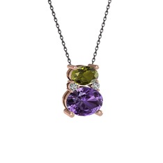 Thea Kolye - Peridot, ametist ve swarovski 14 ayar rose altın kolye (40 cm gümüş rolo zincir) #1f3ggmx