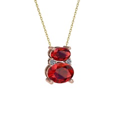 Thea Kolye - Garnet ve pırlanta 8 ayar rose altın kolye (0.036 karat, 40 cm altın rolo zincir) #1f4bzi9