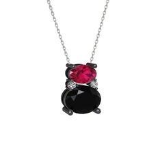 Thea Kolye - Rodolit garnet, siyah zirkon ve swarovski 925 ayar siyah rodyum kaplama gümüş kolye (40 cm gümüş rolo zincir) #1f5xqdj