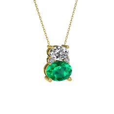 Thea Kolye - Beyaz zirkon, yeşil kuvars ve swarovski 14 ayar altın kolye (40 cm altın rolo zincir) #1f9df23