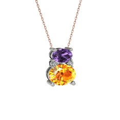 Thea Kolye - Ametist, sitrin ve swarovski 8 ayar beyaz altın kolye (40 cm rose altın rolo zincir) #1ffvbxm