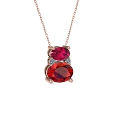 Thea Kolye - Rodolit garnet, garnet ve pırlanta 8 ayar rose altın kolye (0.036 karat, 40 cm rose altın rolo zincir) #1fp47mr
