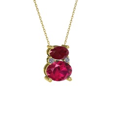 Thea Kolye - Kök yakut, rodolit garnet ve pırlanta 925 ayar altın kaplama gümüş kolye (0.036 karat, 40 cm altın rolo zincir) #1fuhlsv